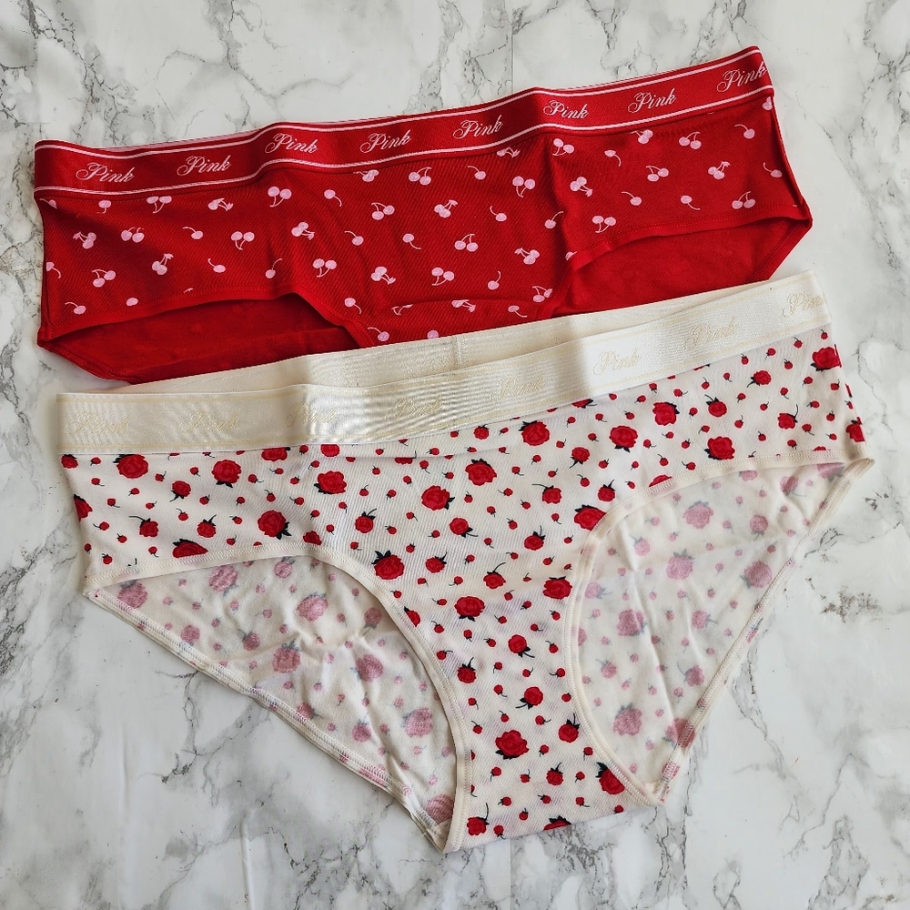 2 Victoria's Secret PINK  Logo Cotton Hiphugger / Hipster Panty